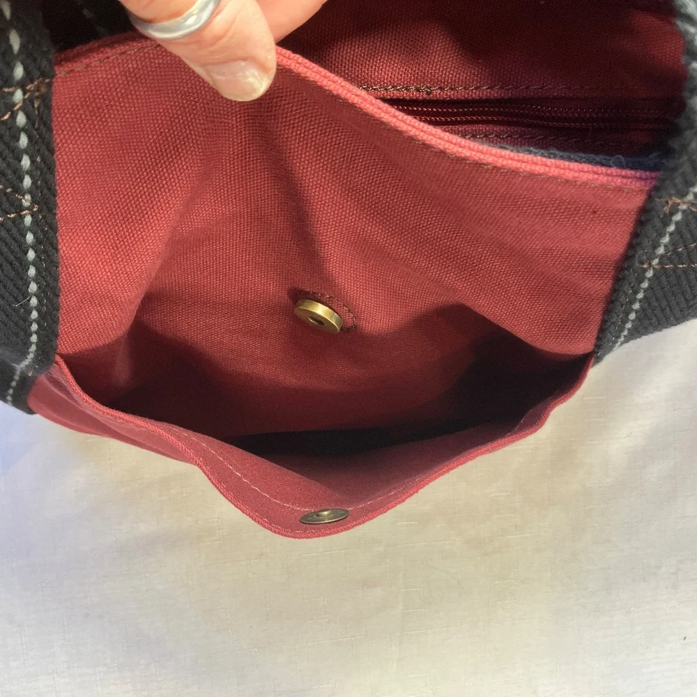 Chala Toffy Dog Large Tote Canvas/Vegan Leather, Burgundy With Black Handles EUC - Picture 7 of 13